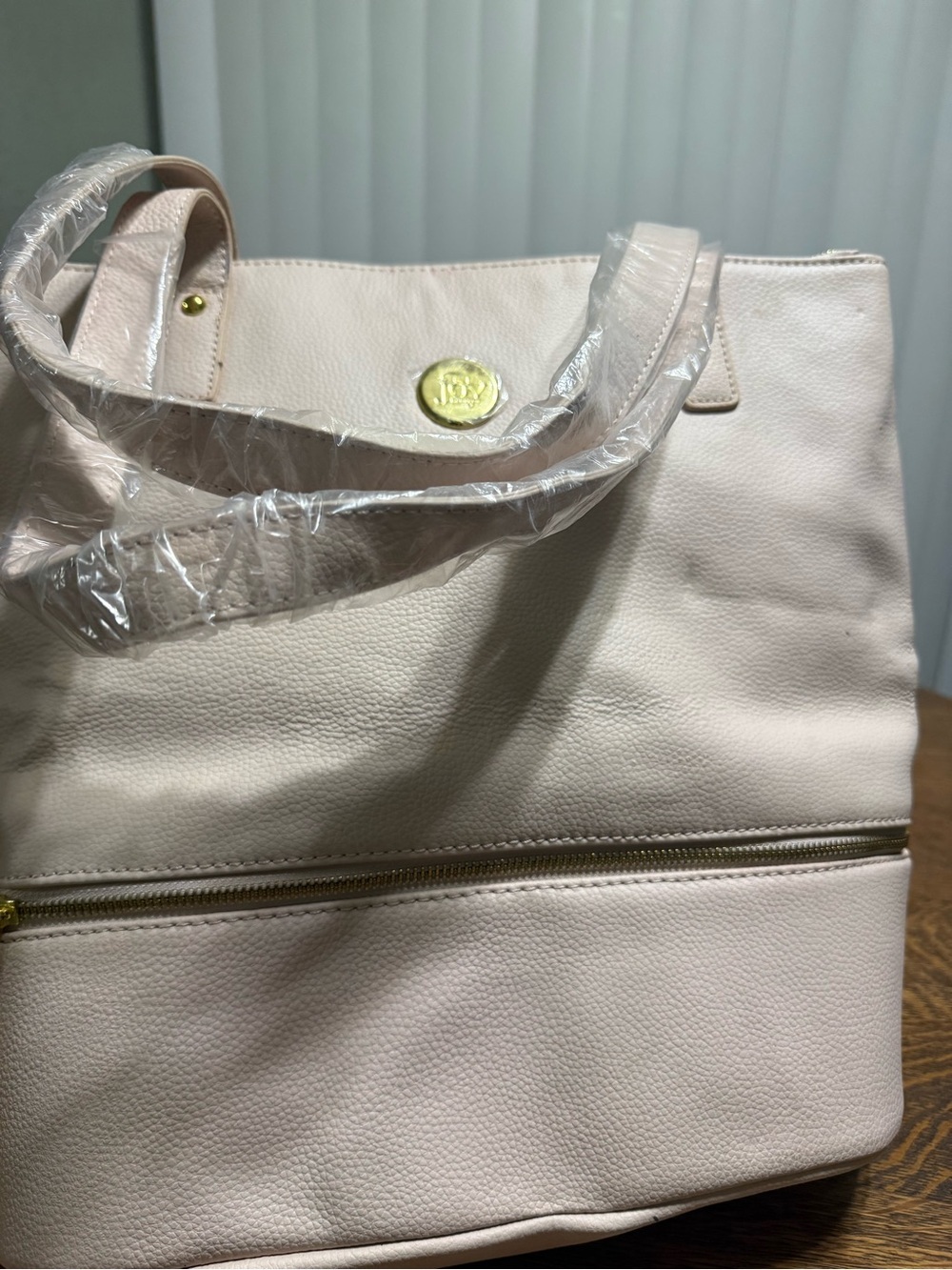 JOY Mangano Blush Pink 100% Leather Tote Bag Gold Hardware - Picture 4 of 11